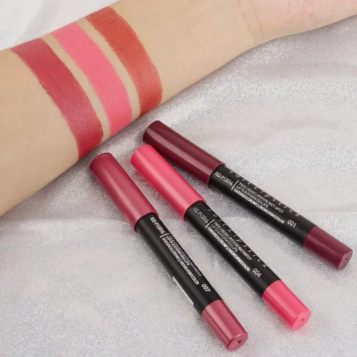 Vista 3 de evpct 3 piezas de lápiz crayón delineador de labios mate metálico rosa natural ligera y lápiz labial Set de larga duración impermeable que coincide