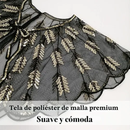 Vista 5 de Chales envolventes para mujer de los años 1920 con lentejuelas y cuentas, chales nupciales estilo flapper, capa de noche A #. Estilo 2-negro y dorado