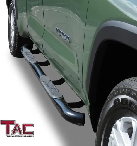 Vista 2 de TAC - Estribos laterales compatibles con Toyota Tundra 2022-2024, camioneta de doble cabina, barras laterales negras de 3 pulgadas, barras laterales