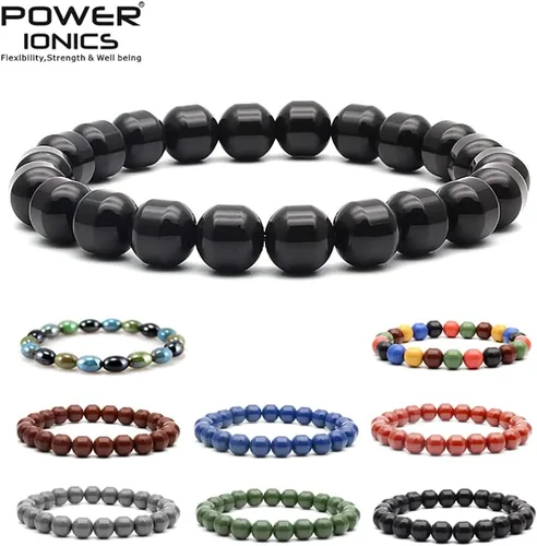 Vista 3 de Power Ionics Handmade Beaded Bracelets for Women and Men, Tourmaline, Eye of the Tiger, Obsidian, Lava Stone 8mm Beads and 3mm gold plated beads