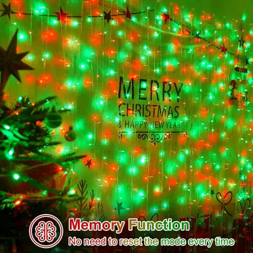 Vista 5 de QITONG Tira de luces rojas y verdes para exteriores, 165 pies, 500 luces LED de alambre transparente de Navidad para interiores, 8 modos de luz