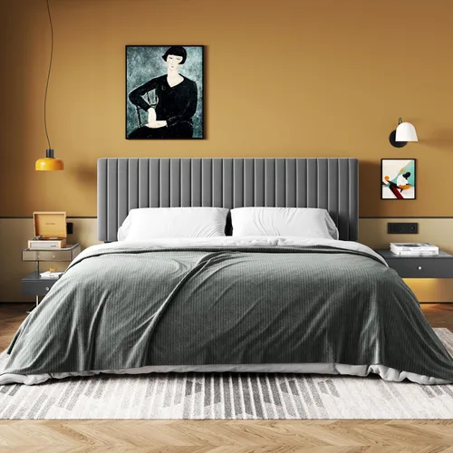 Vista 8 de HOOMIC Twin Bed Frame, Velvet Upholstered Platform Bed with Adjustable Vertical Channel Tufted Headboard, Mattress Foundation with Strong Wooden