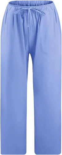 Vista 3 de YZHM Capris para mujer casual de verano, pantalones de lino con cordón elástico en la cintura de pierna ancha, pantalones sueltos recortados