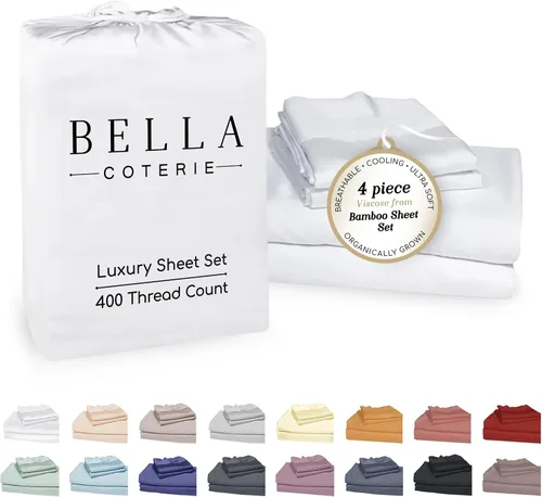 Vista 54 de Bella Coterie - Juego de sábanas tamaño individual, viscosa de bambú, de cultivo orgánico, ultrasuaves, refrescantes para calurosos, esquinas tipo