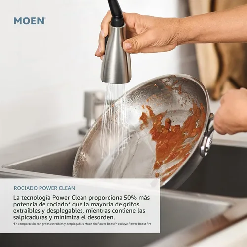 Vista 2 de Moen Method Grifo de cocina moderno de una manija extraíble con limpieza eléctrica, cromado, 7585C Cromo