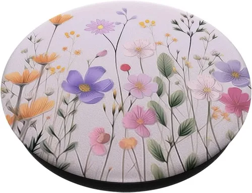 Vista 2 de Ramo de flores con patrón floral lindo de flores silvestres rosa pastel PopSockets estándar PopGrip