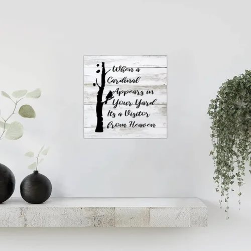 Vista 6 de Letreros de madera con texto en inglés «When A Cardinal Aparece en tu patio», placa de pared de granja, citas de madera, decoración de pared