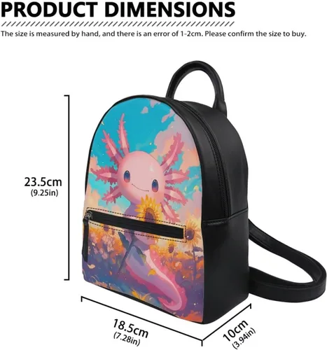 Vista 4 de FOR U DESIGNS 3D patrón floral mujeres pu mochila mini niñas monedero, Axolotl Girasol Asethetic