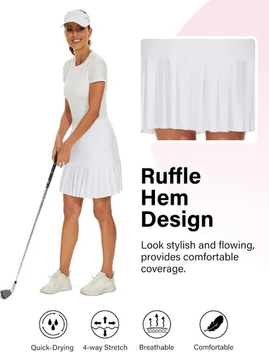 Vista 5 de M MOTEEPI Faldas de golf de 19 pulgadas para mujer, hasta la rodilla, dobladillo con volantes, falda de tenis, falda atlética para entrenamiento