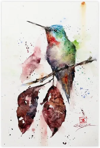 Vista 10 de Póster artístico de Dean Crouser 16 pinturas de acuarela de la familia de colibríes sobre lienzo, póster para decoración de dormitorio, paisaje