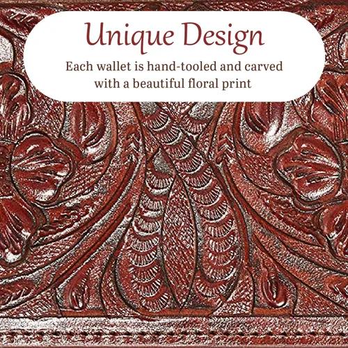 Vista 4 de Mauzari Sydney Genuine Leather Women's Wallet Tooled Floral Design