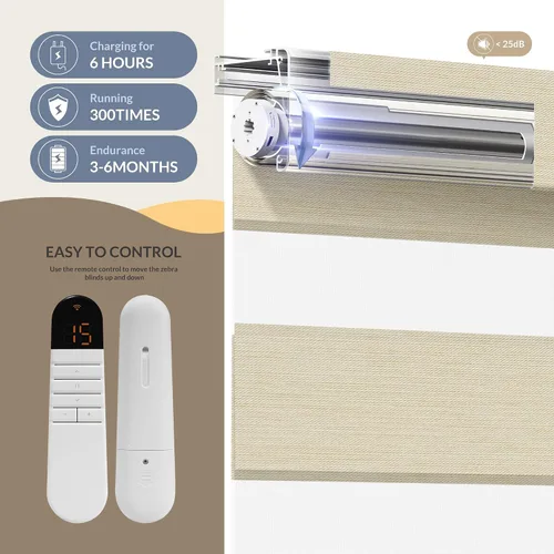 Vista 3 de Boolegon Persianas de cebra motorizadas con control remoto, persianas enrollables de cebra para ventanas con 95% de oscurecimiento, persianas
