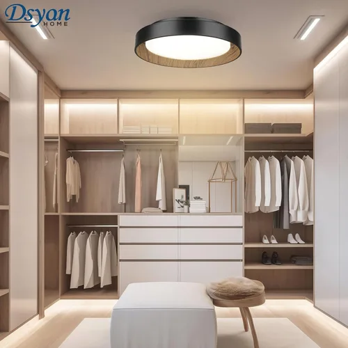 Vista 6 de Lámpara de techo empotrada con acento de madera, LED de 13 pulgadas, color negro, con veta de madera, 24 W, regulable 5CCT lámpara de techo