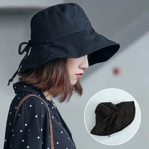Vista 4 de Women's Linen Cotton Sun Hat Reversible Bucket Hat with Wide Fold-Up Brim and Chin Strap