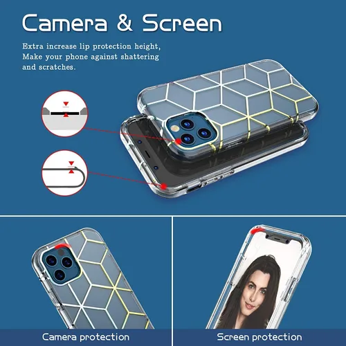 Vista 2 de Hasaky Funda para iPhone 12 Pro Max 5G 2020 de 6.7 pulgadas, parachoques híbrido de doble capa para niña/mujer, diseño de mármol brillante, TPU
