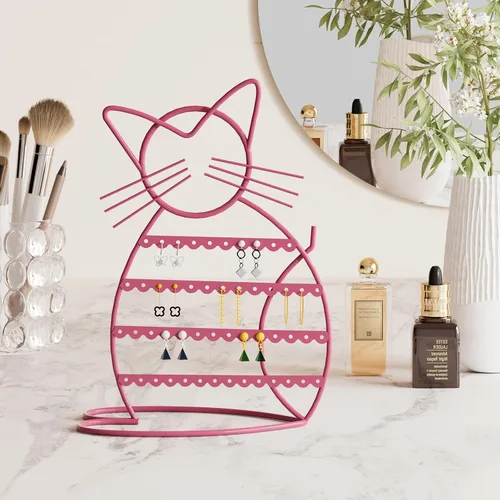 Vista 9 de Urban Deco Soporte Organizador de Joyas en Forma de Gato - Soporte para Aretes con 48 Agujeros para Pernos, Organizador de Tocador de Metal