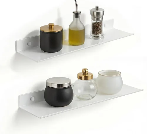 Vista 20 de Z metnal Estantes flotantes pequeños, mini estante de metal para pared, aluminio, montado en la pared y sin taladro, negro, 4.7 pulgadas, paquete
