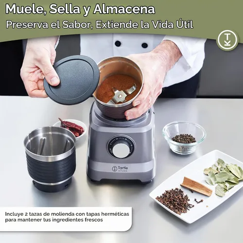 Vista 6 de Molinillo de especias eléctrico comercial de 750 W, molinillo de café de grano de hierbas de acero inoxidable resistente con temporizador modo