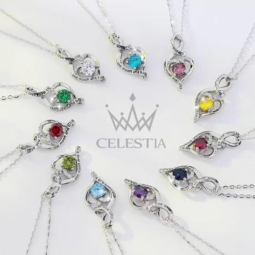 Vista 7 de CELESTIA Collares de plata de ley 925 con piedra natal para mujer, cadena de 18 pulgadas