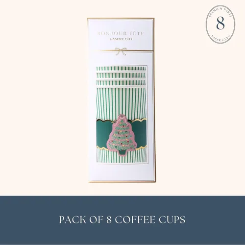 Vista 2 de Bonjour Fête - Tazas de café para árbol de Navidad, paquete de 8, 16 onzas