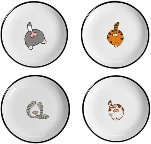 Vista 13 de Cute Cat Butts - Platos de cerámica para salsas, divertidos platos de condimentos para gatos de dibujos animados, cuencos de sushi y soja, platos