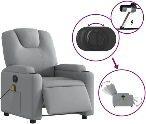 Vista 6 de Silla reclinable eléctrica de masaje con función de vibración, reclinable de elevación eléctrica, silla tapizada de tela gris claro para sala