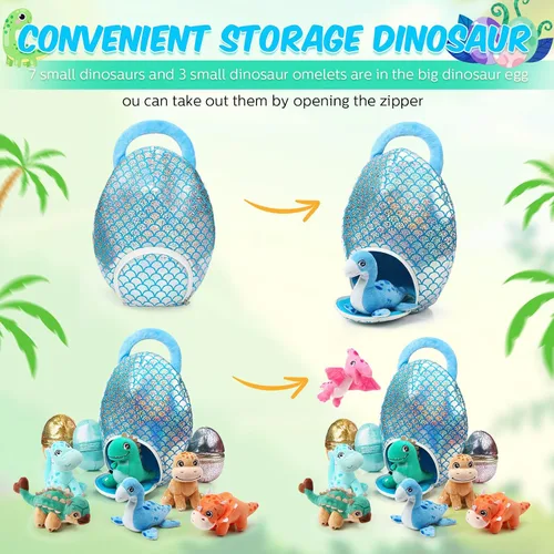 Vista 3 de Zhanmai Juego de 11 Piezas de Animales de Peluche de Dinosaurio de Pascua Pequeños Juguetes de Peluche de Dino y Conjunto de Bolsa de Huevo Lindos