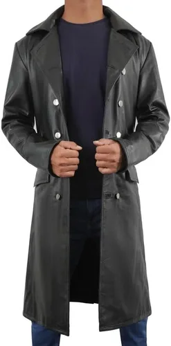 Vista 4 de LP-FACON Gabardina de cuero para hombre, estilo vintage, alemán, clásica, de la Segunda Guerra Mundial,