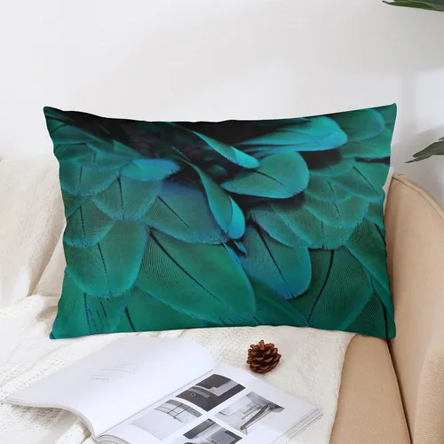 Vista 4 de Fundas de almohada decorativas con estampado de plumas y purpurina verde azulado y dorado, 12 x 20 pulgadas, para decoración del hogar, sala