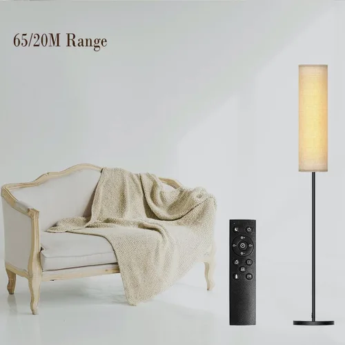 Vista 4 de Lámpara de pie para sala de estar, lámpara de pie LED ajustable con control remoto, lámpara de pie moderna alta con pantalla beige, luz LED suave