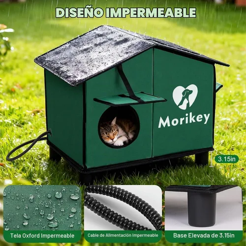 Vista 5 de Casa térmica para gatos para exteriores, casa aislada para gatos al aire libre con almohadilla térmica, refugio resistente a la intemperie