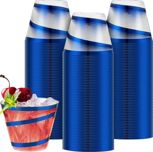 Vista 11 de Gejoy Vasos de plástico con borde de 9 onzas, vasos desechables para beber vino, vasos de graduación transparentes y elegantes para suministros