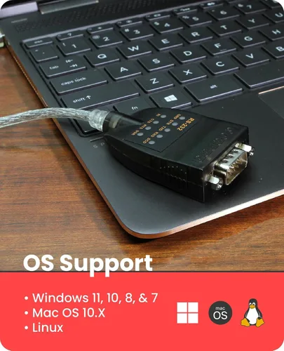 Vista 5 de Gearmo Adaptador USB a serie compatible con Windows 11, cable de 5 pies, indicadores LED, chipset FTDI, compatible con Windows 11/10/8/7 - MacOS