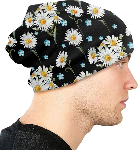 Vista 3 de Gorro de punto con diseño de calavera de azúcar y flores, para adultos, cálido, holgado, regalo para hombres y mujeres