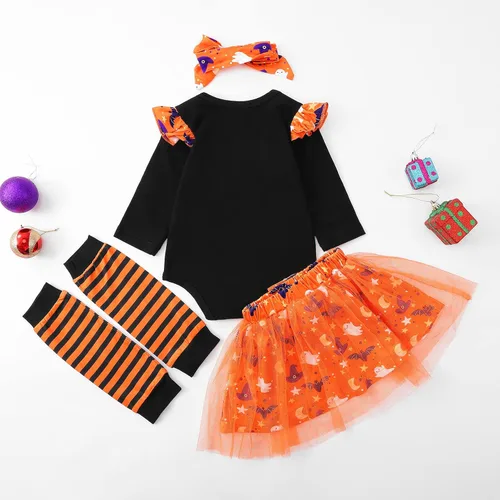 Vista 3 de URMAGIC Baby Girls My 1st Halloween Outfits Costumes Tutu Skirt Sets Pumpkin Ghost Outfits Newborn Romper Tulle Skirt