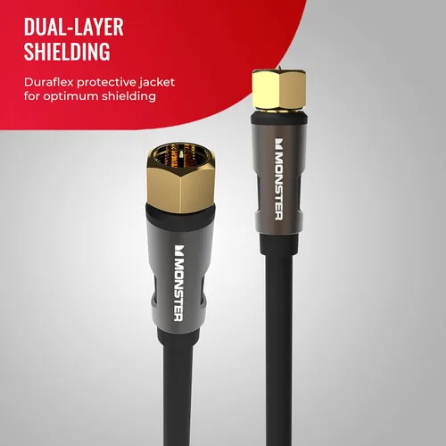 Vista 4 de Monster Essentials - Cable coaxial RG-6 con conector de cable coaxial F-Pin chapado en oro, cable de Internet de alta velocidad con cubierta
