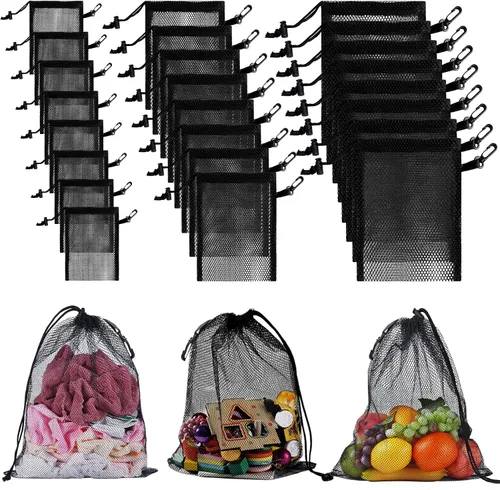 Vista 12 de 13 "X15.5" 12pcs malla lavandería cordón bolsa nylon cordón gimnasio bolsa con cierre de cordón