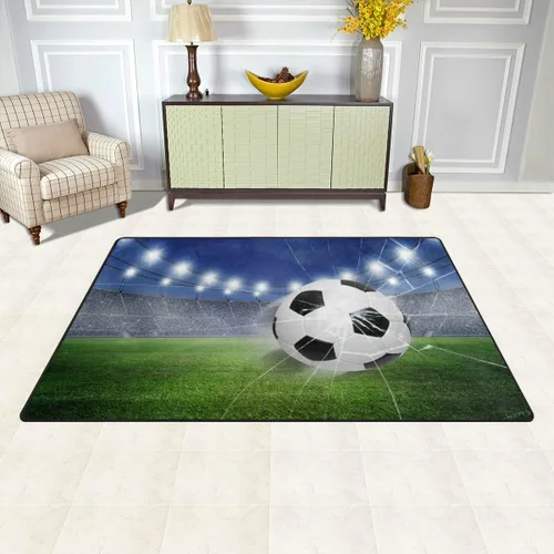 Vista 3 de Alfombras antideslizantes 3D de fútbol verde para sala de estar, dormitorio, decoración del hogar, 2 x 3