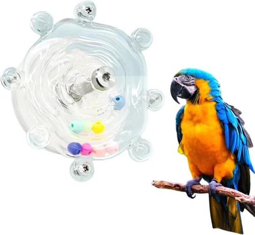 Vista 8 de MANON ROSA Juguetes para pájaros para loros, juguete masticable con rueda giratoria de plástico, jaula de rompecabezas de enriquecimiento para 01