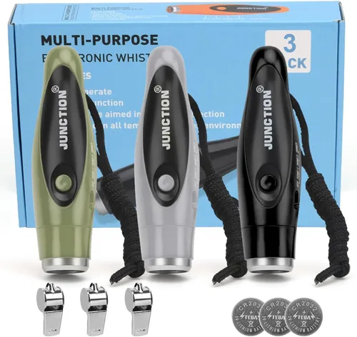 Vista 7 de Electronic Whistle 3 Pack, 3 Tones High Volume Handheld Electronic Whistles Electric Whistle with Lanyard Outdoor Sport Whistle for Coaches