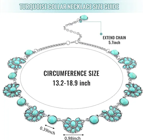 Vista 3 de Bonuci Collar con colgante de turquesa, collar largo para mujer, joyería occidental plateada, joyería boho con hebilla para mujer Verde