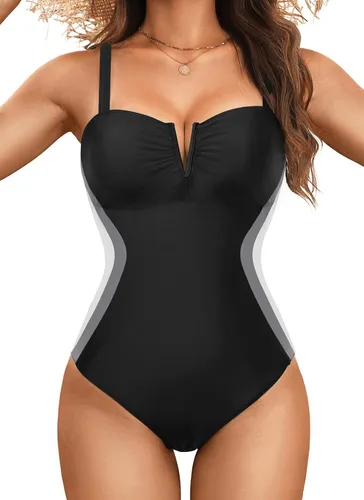 Vista 9 de Daci Women's Tummy Control One Piece Bathing Suit Negro y blanco