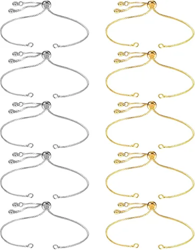 Vista 10 de Sureio 10 Piezas Pulseras Deslizantes Ajustables para Hacer Joyas Cadenas de Pulseras para Hacer Joyas DIY Accesorios Cadenas Extensoras con Dorado