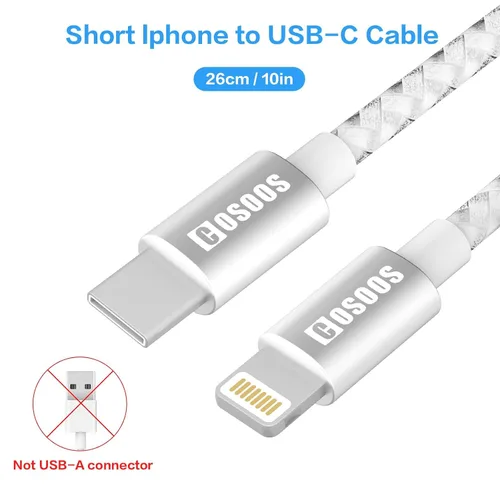 Vista 2 de COSOOS 2 cables cortos USB-C a iPhone, cable de alimentación de sincronización de carga rápida trenzado de nailon de 10 pulgadas/10.2 in, compatible