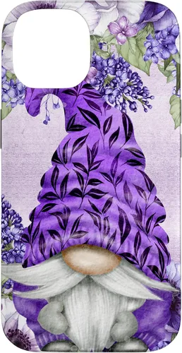 Vista 4 de Funda estética para iPhone 16 con diseño de anémonas de gnomo morado y lavanda