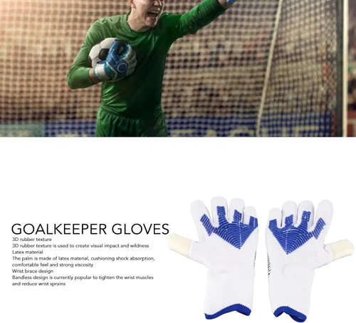 Vista 6 de Guantes de portero de fútbol, agarre de palma de látex antideslizante con protección para los dedos, guantes de portero de fútbol de nailon