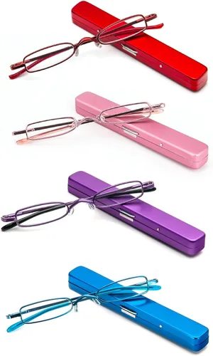 Vista 19 de Lentes de lectura ultra pequeños para hombres y mujeres, lectores de bolsillo delgados con clip para bolígrafo, carcasa de metal, bisagra