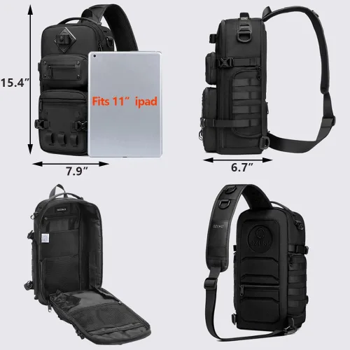 Vista 2 de OZUKO Mochila táctica multiusos, mochila táctica de gran capacidad, mochila EDC impermeable para hombres, Azul, Mochilas Sling