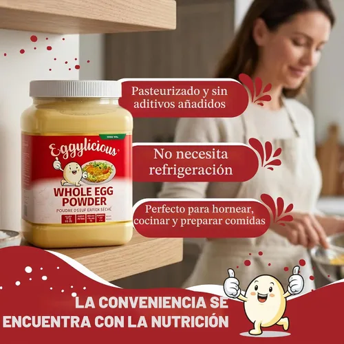 Vista 5 de Polvo de huevo entero Eggylicious, polvo proteico natural seco, hecho con huevos frescos, mezcla de clara y yema, pasteurizado, sin transgénicos