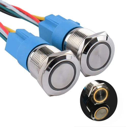 Vista 18 de Paquete de 2 interruptores de botón momentáneos de 0.63 pulgadas, 12 V-24 V, LED, impermeable, de metal, 1 NO 1 NC, con enchufe de cable